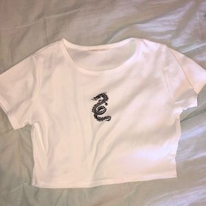 White dragon crop shirt